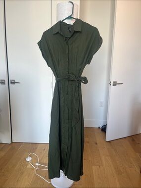 Mango Olive Green Shirt Dress with Tie Waist